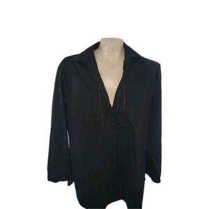 Chico's Women's Size 3 XL Cotton Peasant Comfort Black Blouse Top Breathable‎
